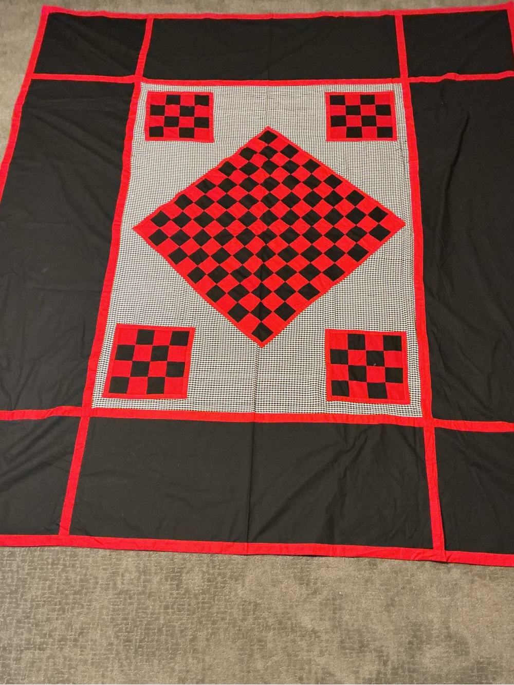 Black & Red Checkerboard Quilt - Picture 2 of 7